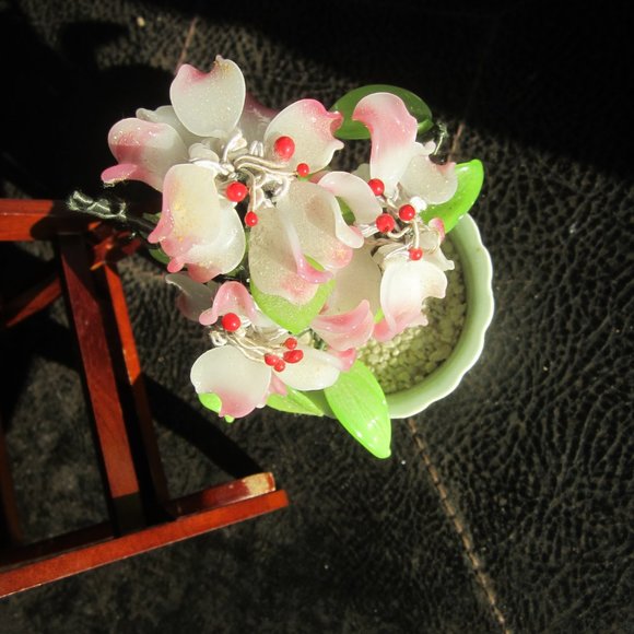 VTG GLASS FLOWERS IN A CERAMIC FLOWER POT, CUTE KNICK KNACK  VTG - Picture 2 of 5